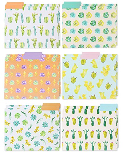 File Folders - 12-Pack Decorative File Folders, 6 Beautiful Succulent Plant Colorful File Folders, Designer File Folders - Letter Size 1/3 Cut 1/2 inch Top Memory Tab, 11.5 x 9 inches