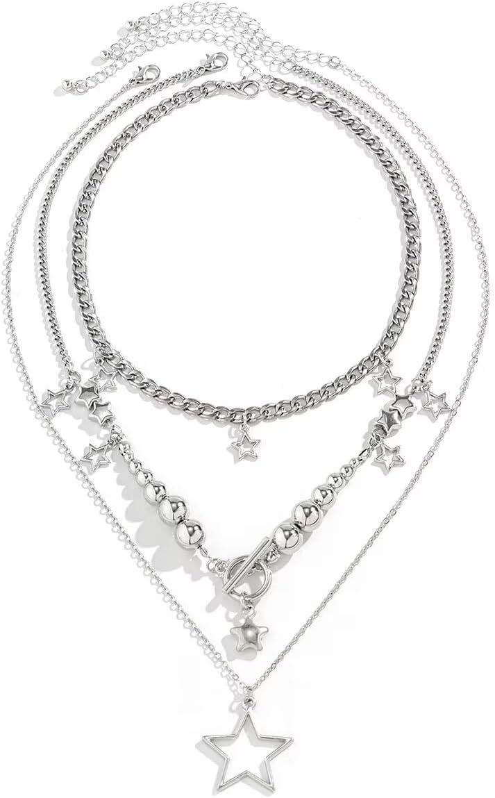 Star Charms Pendant Choker Y2K Healing Crystal Necklace Summer Jewelry with Silver Chains for Women
