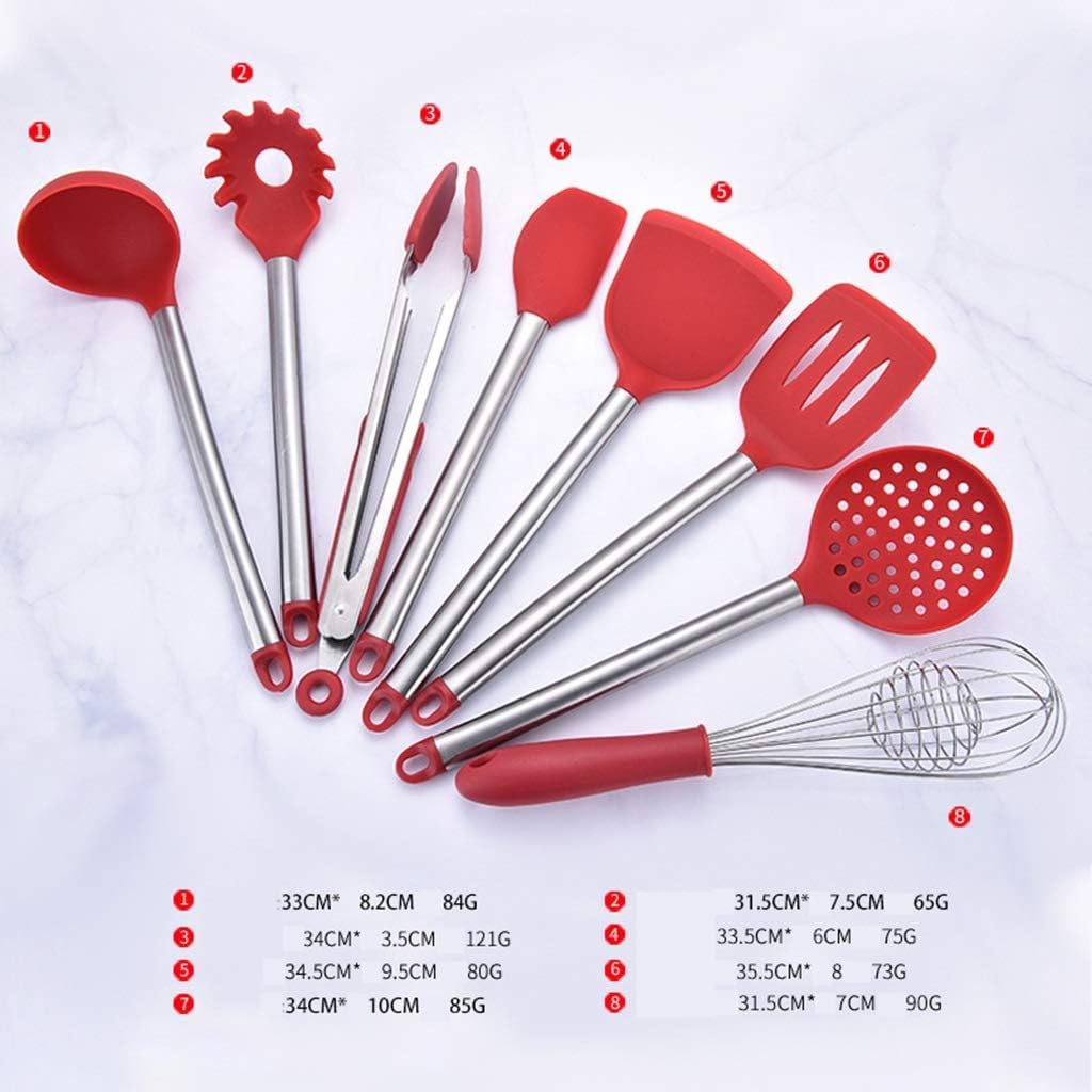 Küchenutensilien-Set, 8-teiliges Küchenutensilien-Set aus Silikon, antihaftbeschichtete Kochutensilien, BPA-freier Edelstahl