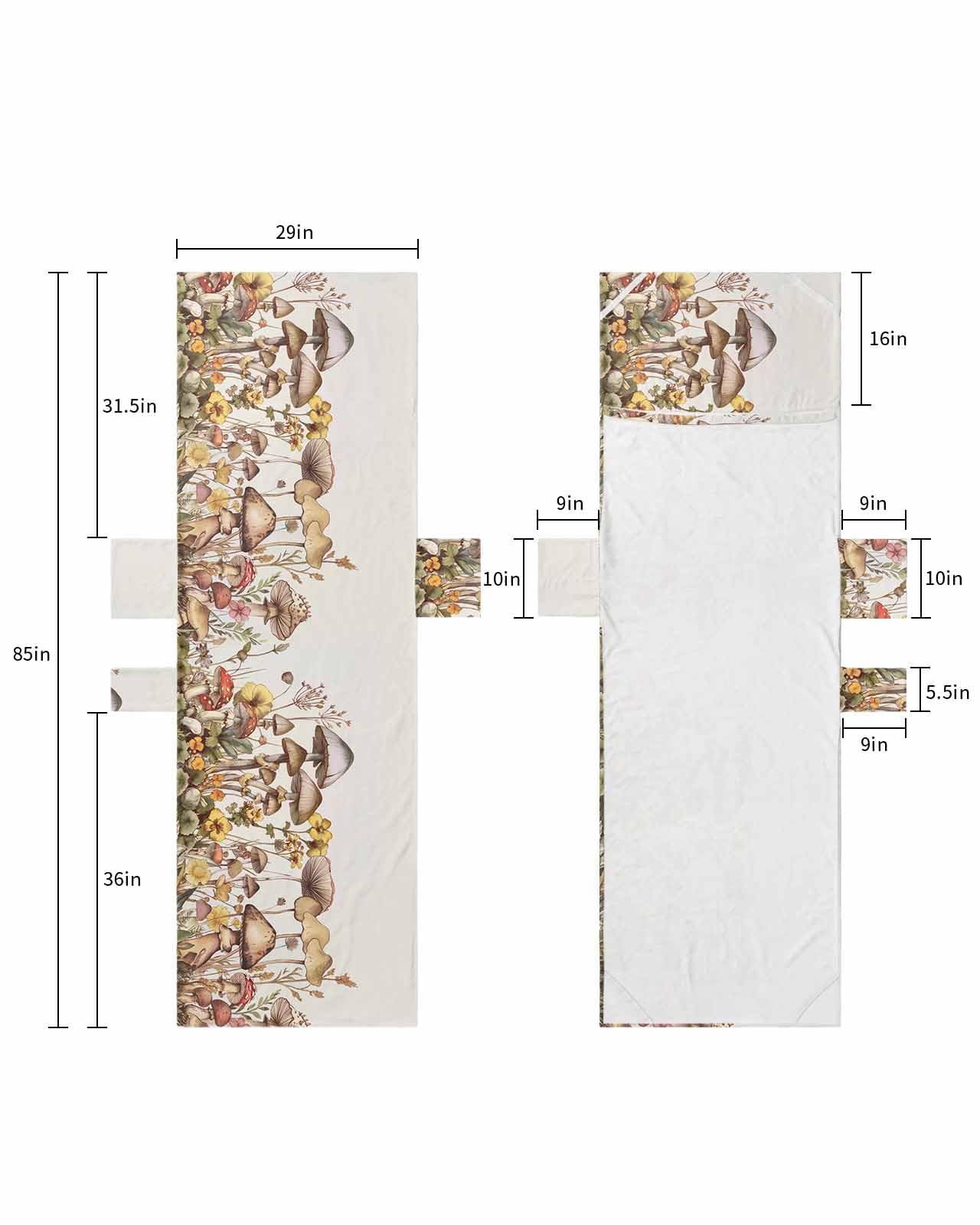 Vintage Mushroom Beach Lounge Chair Towel Cover, Soft Chaise Lounge Towel with Side Pockets Patio Pool Chairs Cover for Beach/Pool Sunbathing 29x85 Farmhouse Summer Botanical Floral
