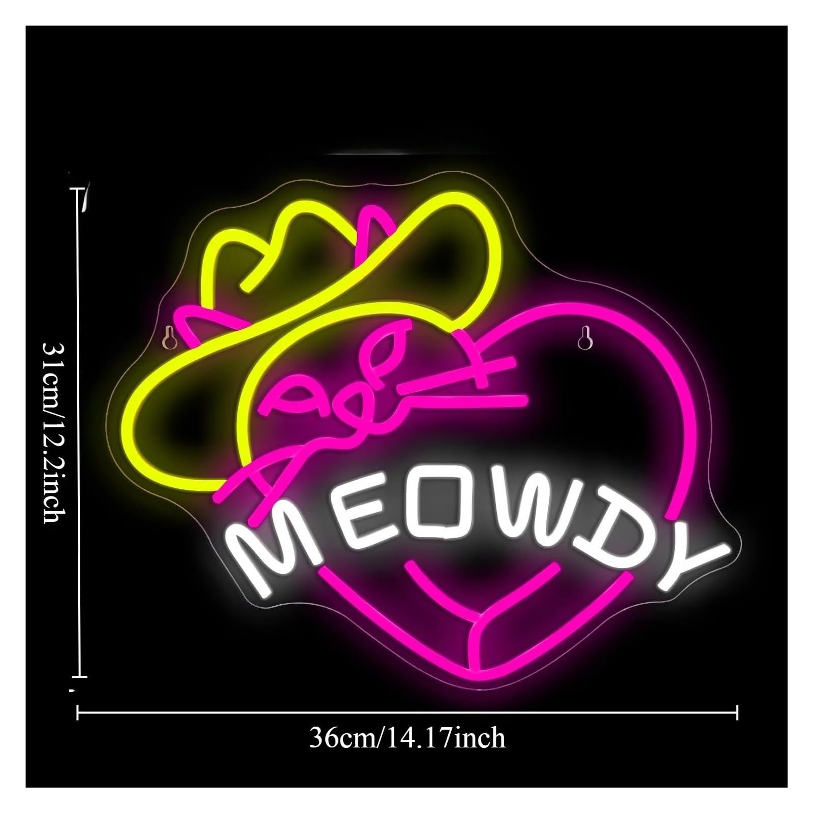 LED néon signe Panneau Néon Chat Meowdy Chapeau De Cowboy, Panneau Lumineux Chat, Alimenté Par USB, Pour Salon, Fête, Décoration Murale, 31cm×36cm
