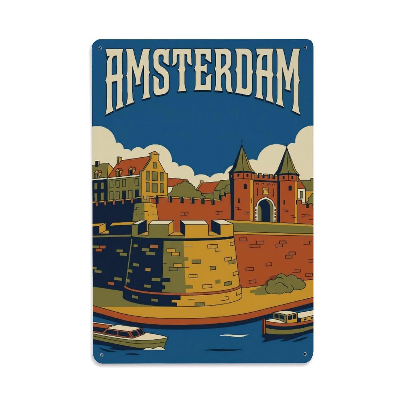 Okngb Style Rampart Historic Amsterdam Classic Architecture Tourism Metal Tin Sign Plaque Wall Decor For Cafe, Man Cave, Club Bar, Office, Home Garden Round Metal Poster 8X12inch