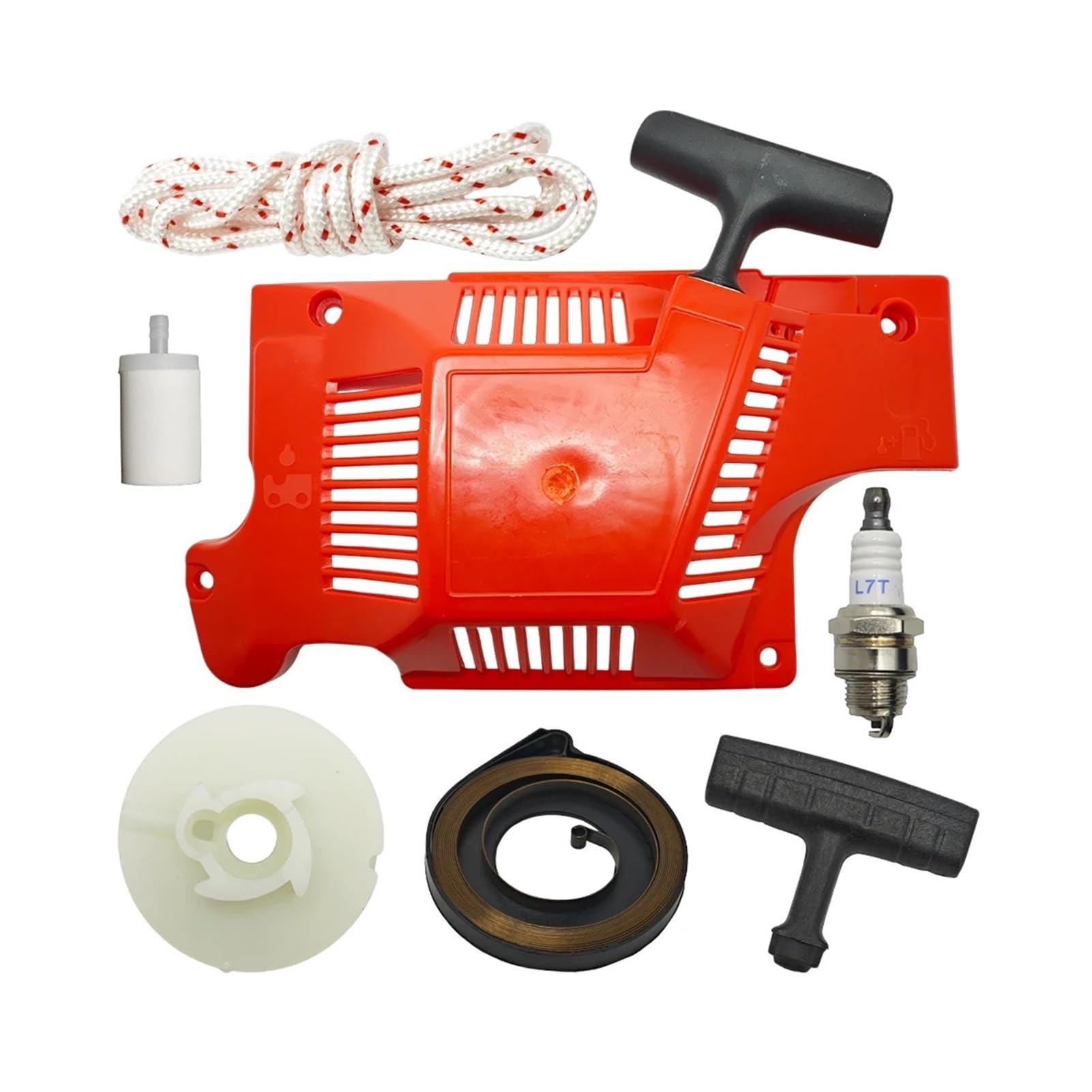 Kit De Bujías De Combustible con Resorte De Agarre De Mango De Cuerda De Polea De Arranque De Retroceso Apto For Piezas De Repuesto De Motosierra 50 51 55