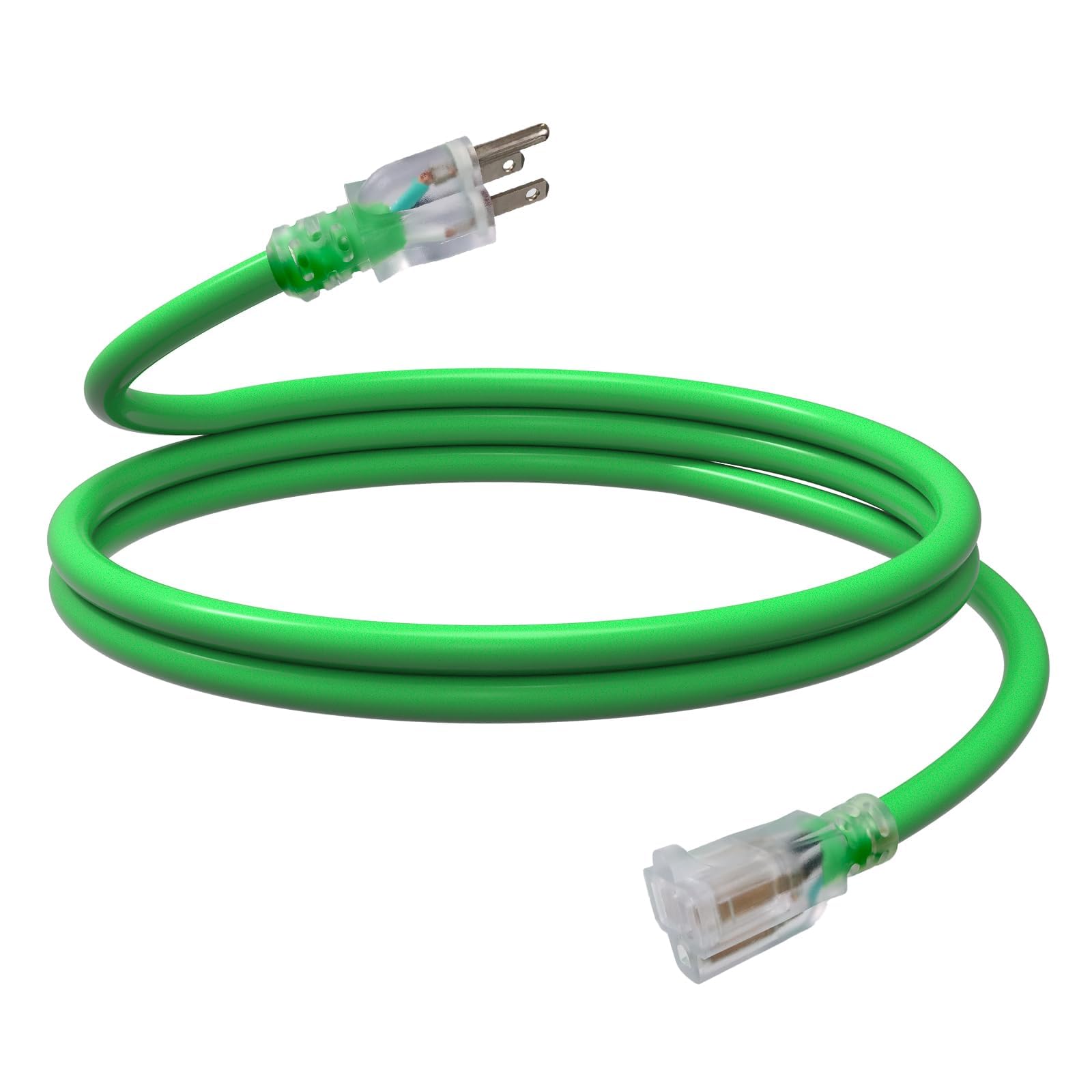EP 6 Ft Outdoor Extension Cord, 12/3 SJTW Heavy Duty Waterproof Power Cable, 3 Prong Grounded Plug, Lighted End, for Lawn, Garden, Appliances, Green