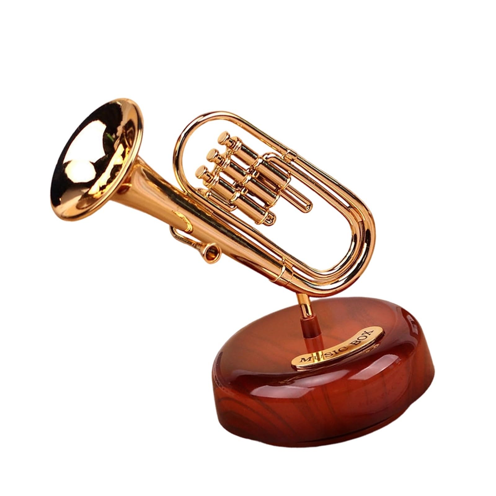 ZXFJYUIP Rotating French Horn Pipa Moon Lute Music Box Guitar Instrument Model Office/living Room Decoration(Trumpet)