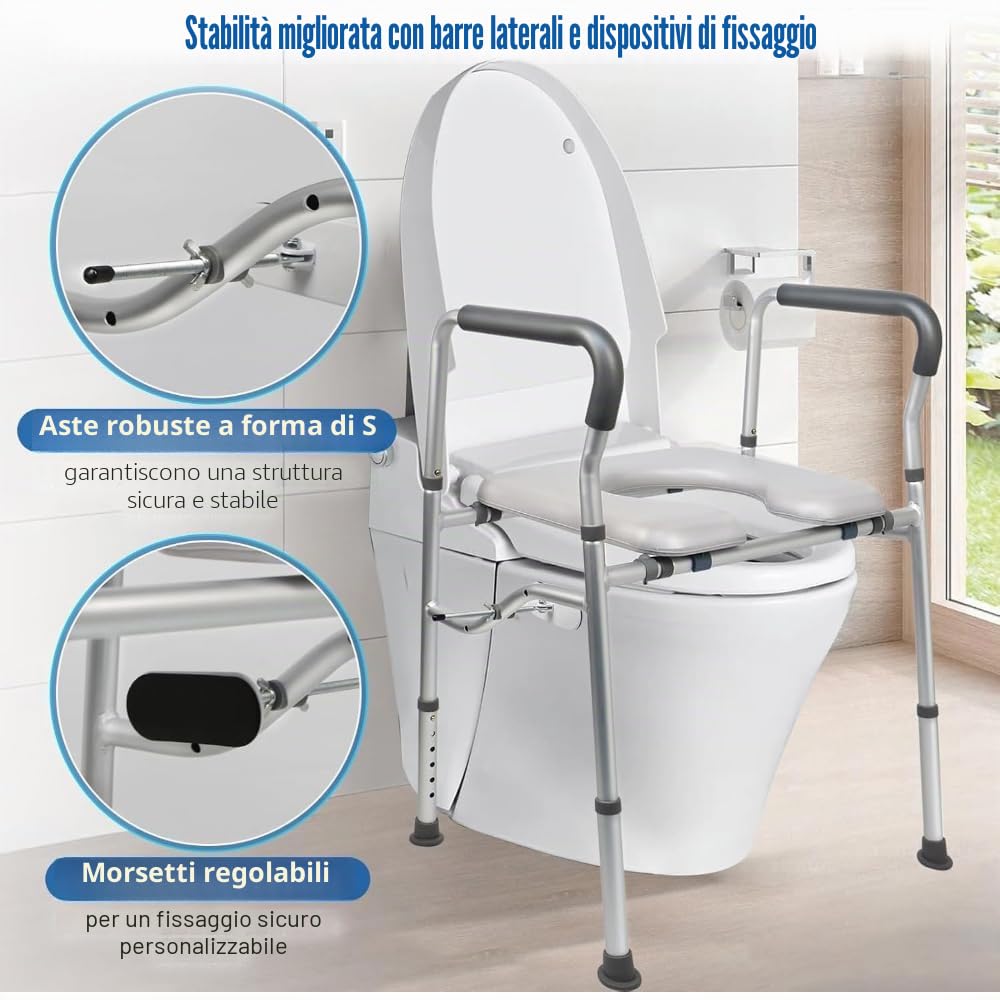 NEWFUN Rialzo WC per Anziani, Comoda WC Alzawater per Anziani, Alzawater per Protesi Anca, Sollevatore per WC Senior con Regolazione in Altezza, Adatto a Tutti i WC Standard, Capacità di Carico: 150KG