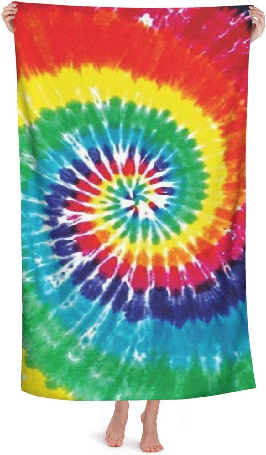 LSRCPD Tye Dye Beach Towel Highly Absorbent Microfiber Beach Blanket Soft Bath Towels 80X130 CM