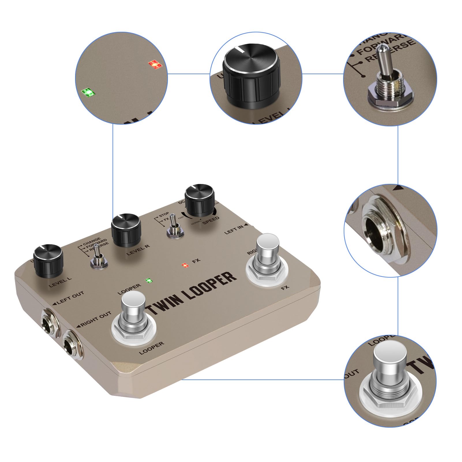 Pédale de Looper de Guitare, Pédale de Looper de Batterie en Alliage avec 2 Pieds de Pied 11 Types de Lecture, Enregistrement de 10 Minutes, échantillonnage 24 Bits