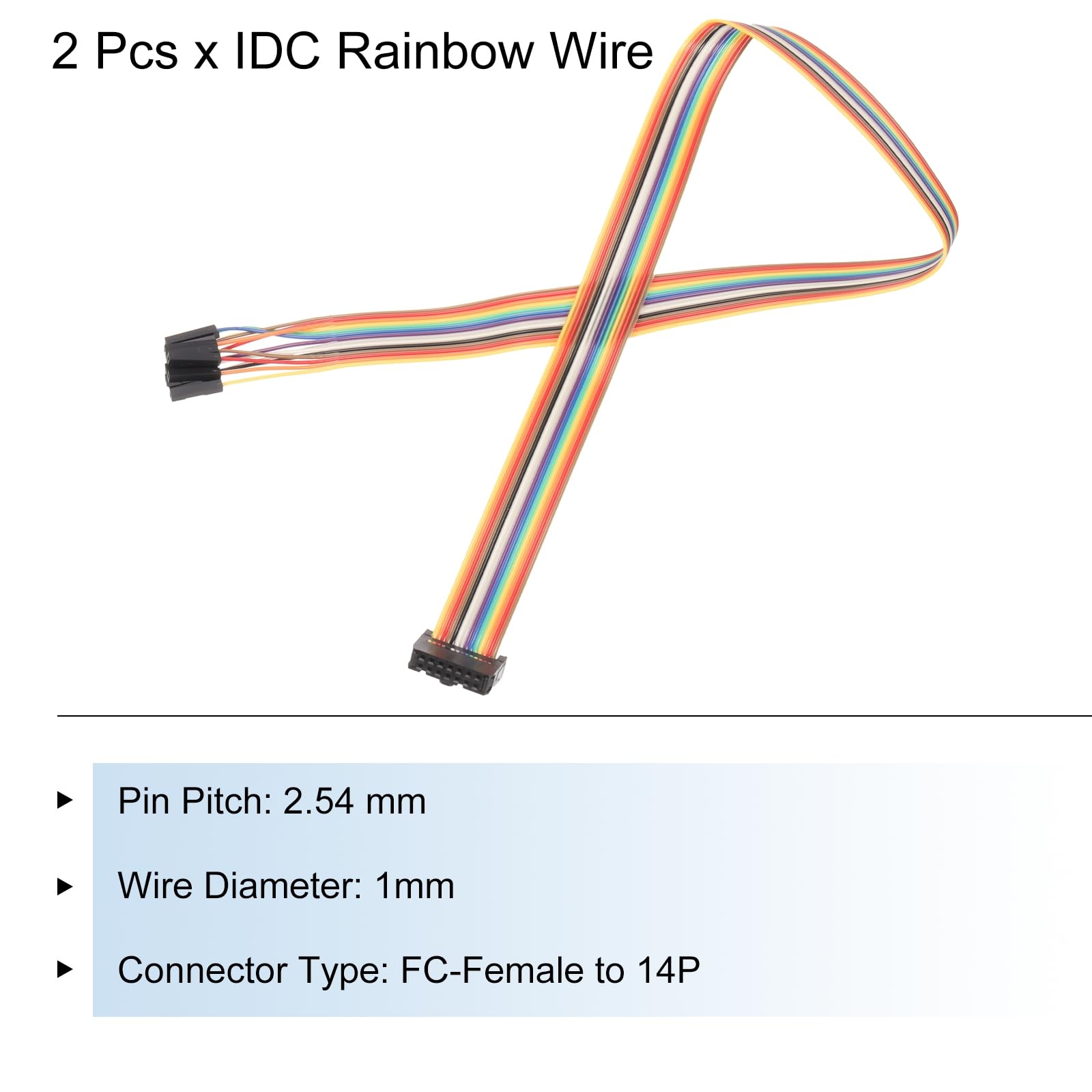 QUARKZMAN IDC tęczowy kabel płaski, gniazdo FC do 14 pinów, długość 0,3 m, 2,54 mm Pitch Dupont, przewody Breadboard Jumper do projektów elektronicznych, 2 sztuki