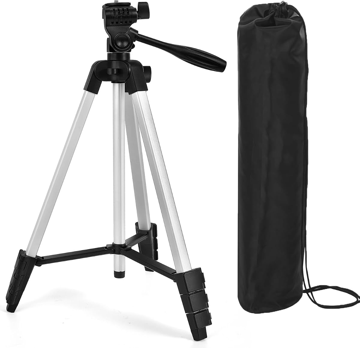 55" Aluminum Laser Level Tripod, Bubble Level, 1/4" QR Plate, Lightweight | 18"-55", 1.2lb, 3D Pan Head. Flip Lock, Rubber Feet, Carry Bag, 1/4"-20 Screw Fits Most Laser Measuring Tools, Compact