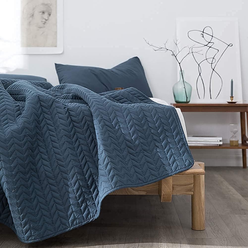 Solid Color Quilted Bedspread Coverlet 200x230cm(79x91inch) 100% Cotton Comforter Lightweight Soft Double Size 1