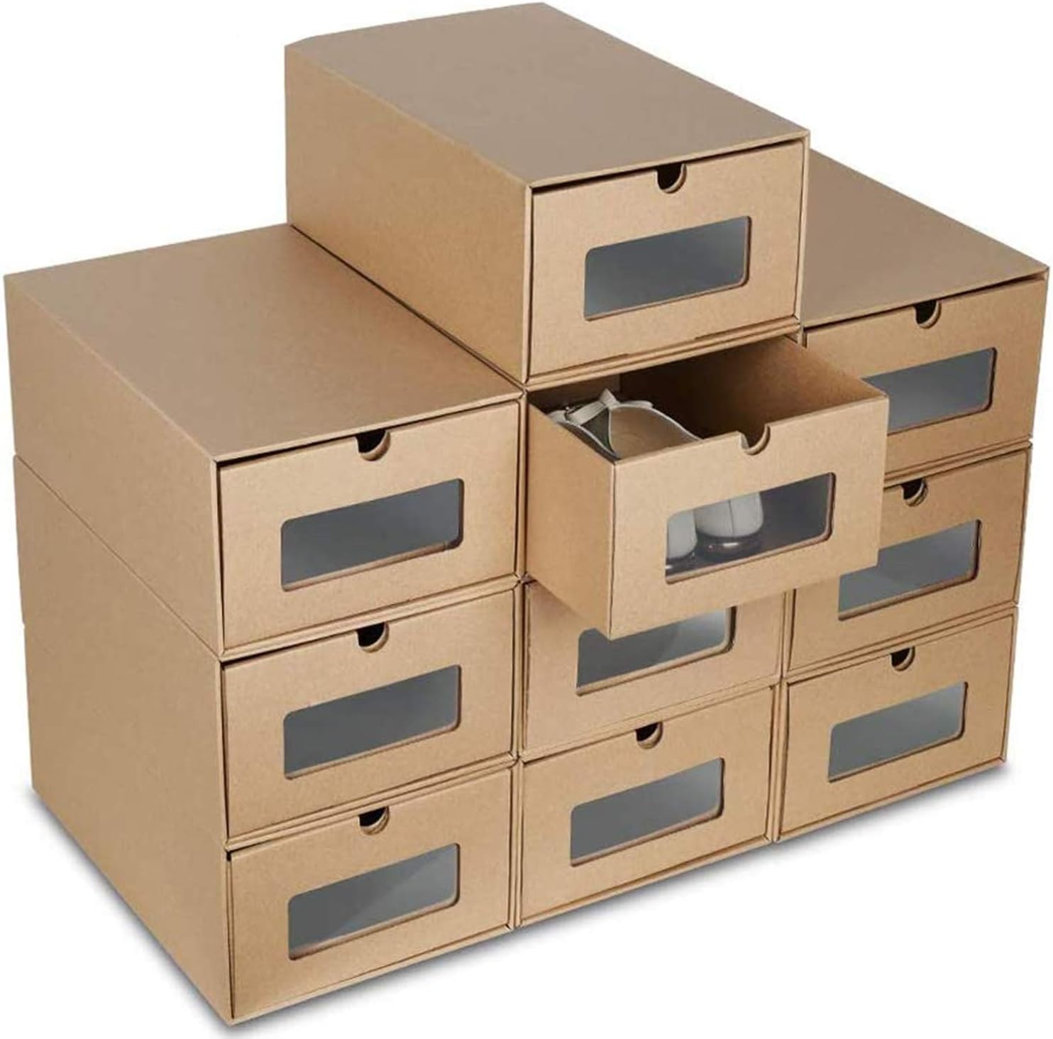Blackpoolaluk 20PCS Shoe boxes,Drawer Type Stackable Shoe Storage Box DIY Visible Cardboard Shoe Organiser Box for Ladies - 12"x8.6"x7.5" (20 PCS)