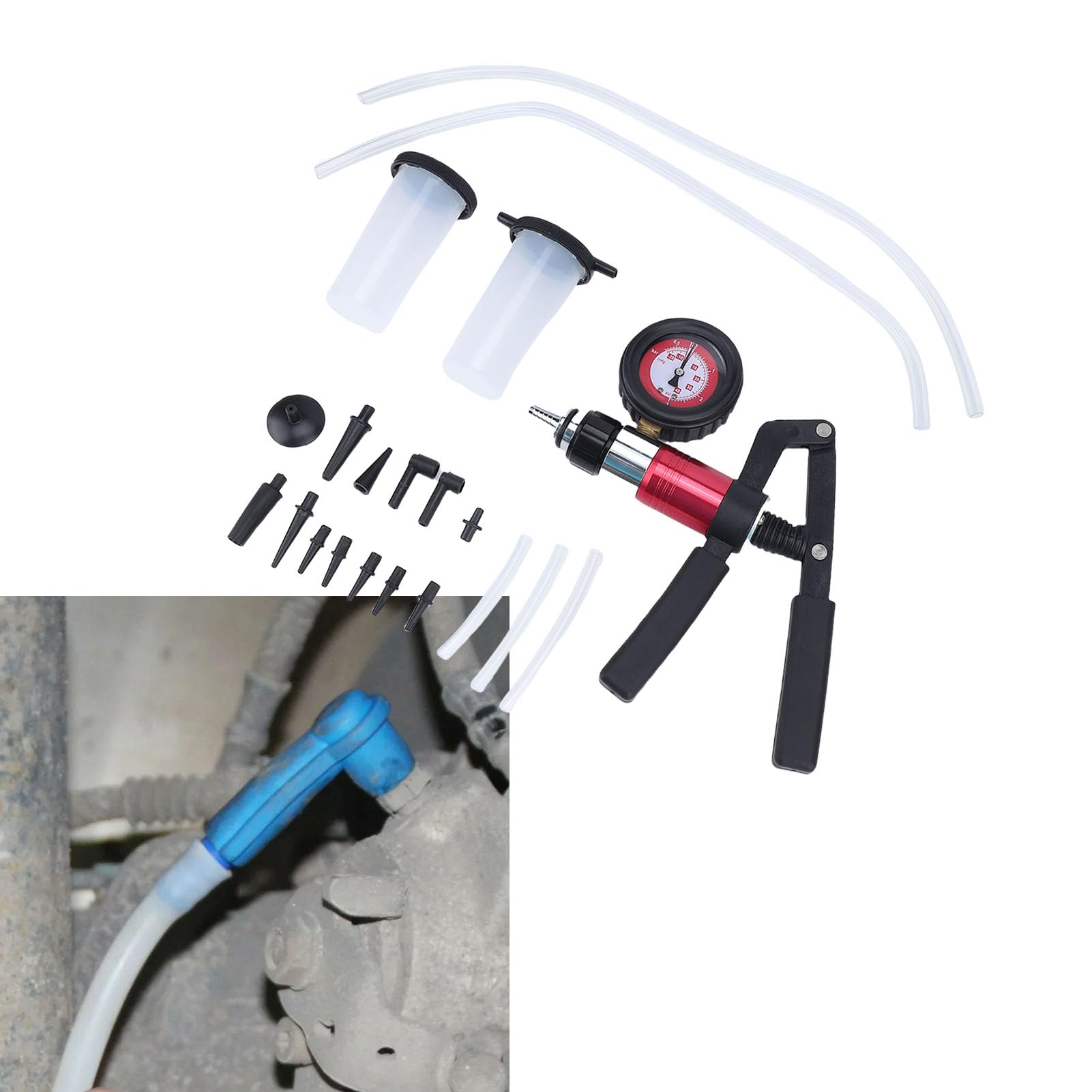 CHICIRIS Zestaw Samochodowej Pompy Próżniowej, Zestaw Ręcznej Pompy Próżniowej do Hamulców Odpowietrzających, ABS, Guma, Motoryzacja, Układy Hydrauliczne, z walizką transportową, Czarny