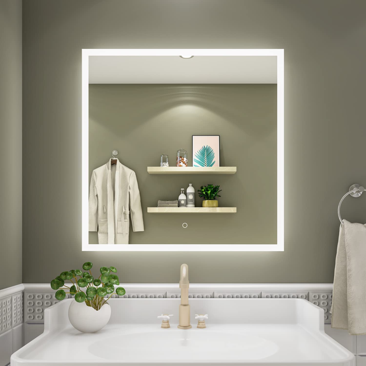 Khushi Decors LED Mirror Glass Bathroom Wall - Decorative Home Decor LED Mirror for Bedroom, Living Room, Dressing Room, Hall, Makeup Room, Washbasin (21x21 Inch HD2) (B0BYD78CM3) Amazon Price History, Amazon Price Tracker