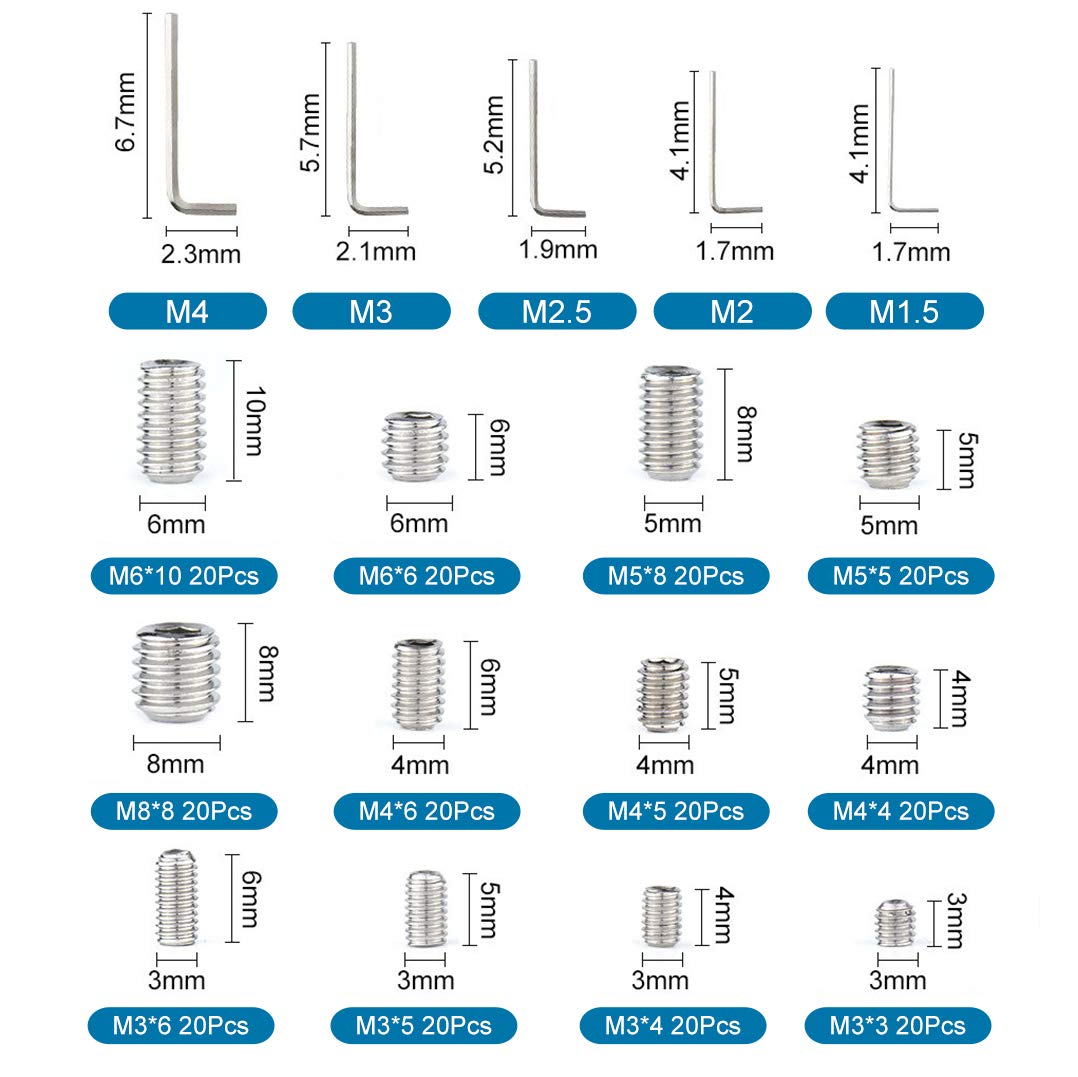 Skyzone Madenschrauben Set - 200 Teile M3-M8 Edelstahl Sortiment