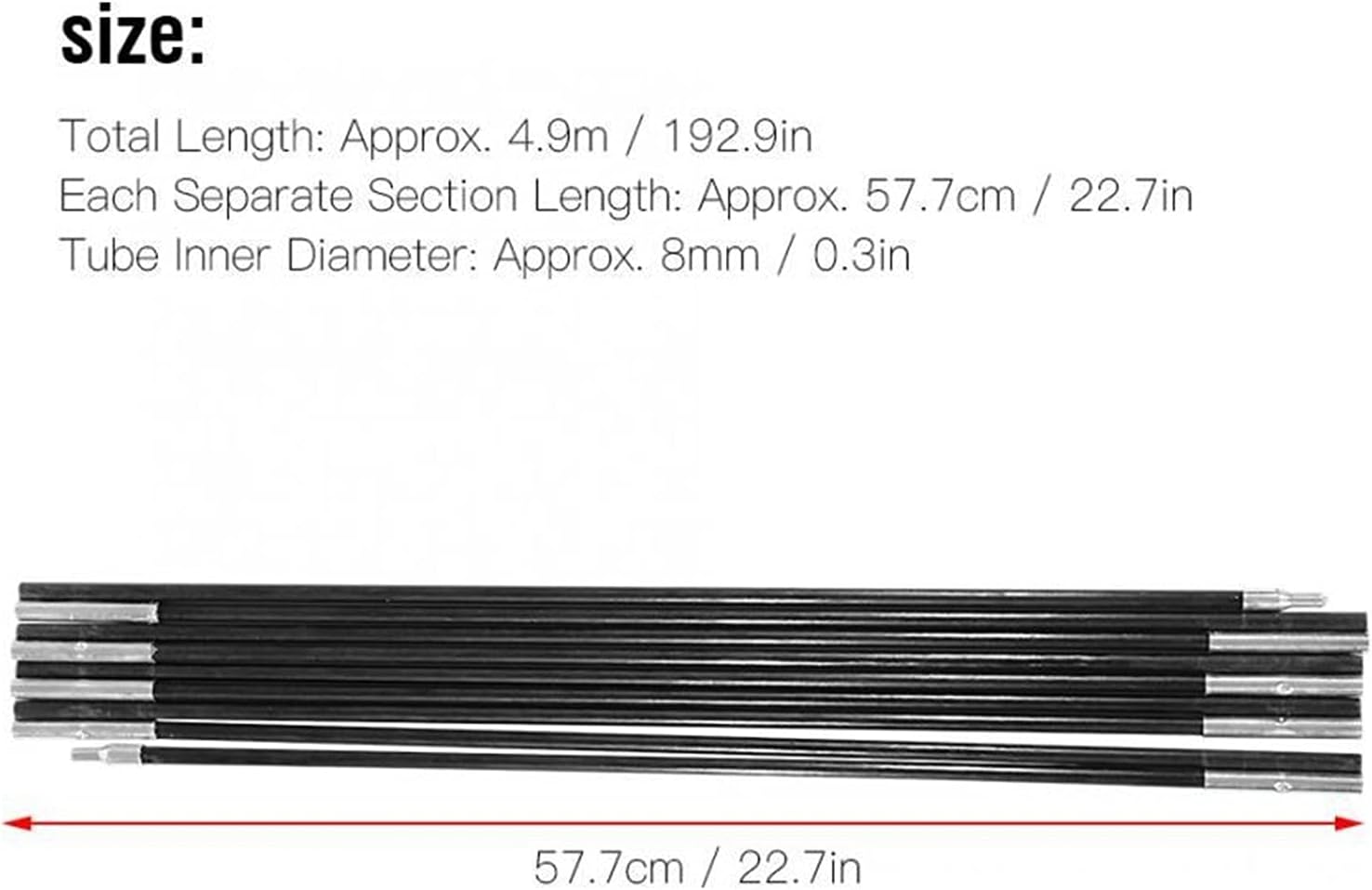 2pcs Tent Rod 4.9/4.48/ 4M Fiberglass Camping Tent Pole 8/ 7mm Spare Replacemet Tent Supporting Rods Awning Frames Accessories (Color : 4.9M x 8mm) (4.48M x 8mm)