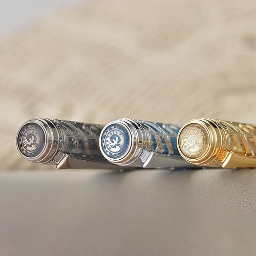 Miniatura 4 de Hongdian - Pluma estilográfica de pistón A6, punta fina y suave, esqueleto hueco negro azabache y bolígrafo de resina con estuche de metal