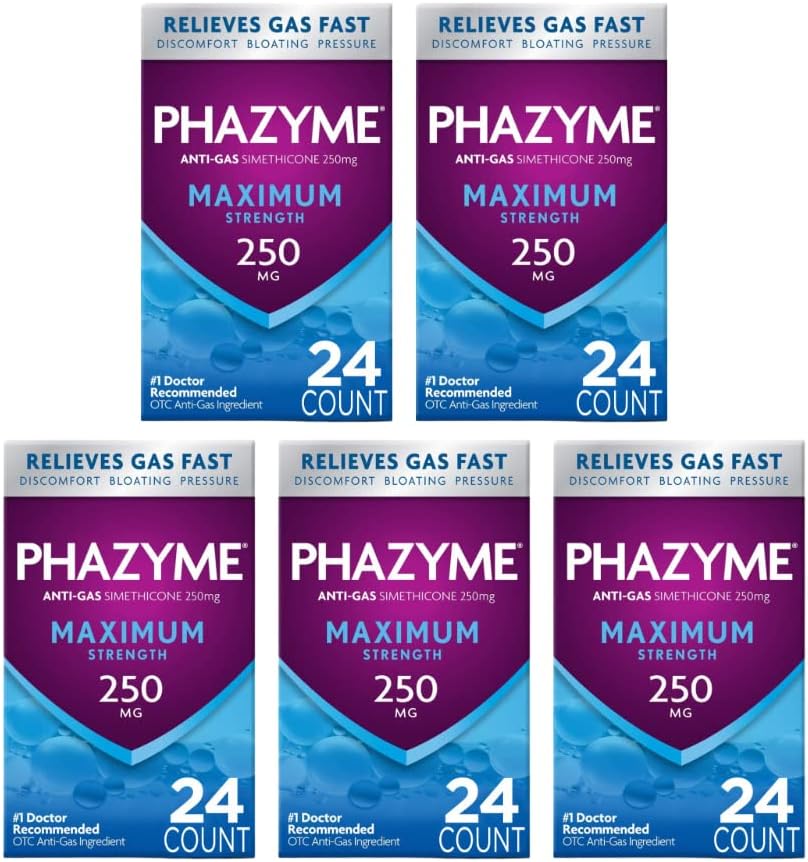 Phazyme Maximum Strength 250mg Anti Gas 24 Softgel (Pack of 5)