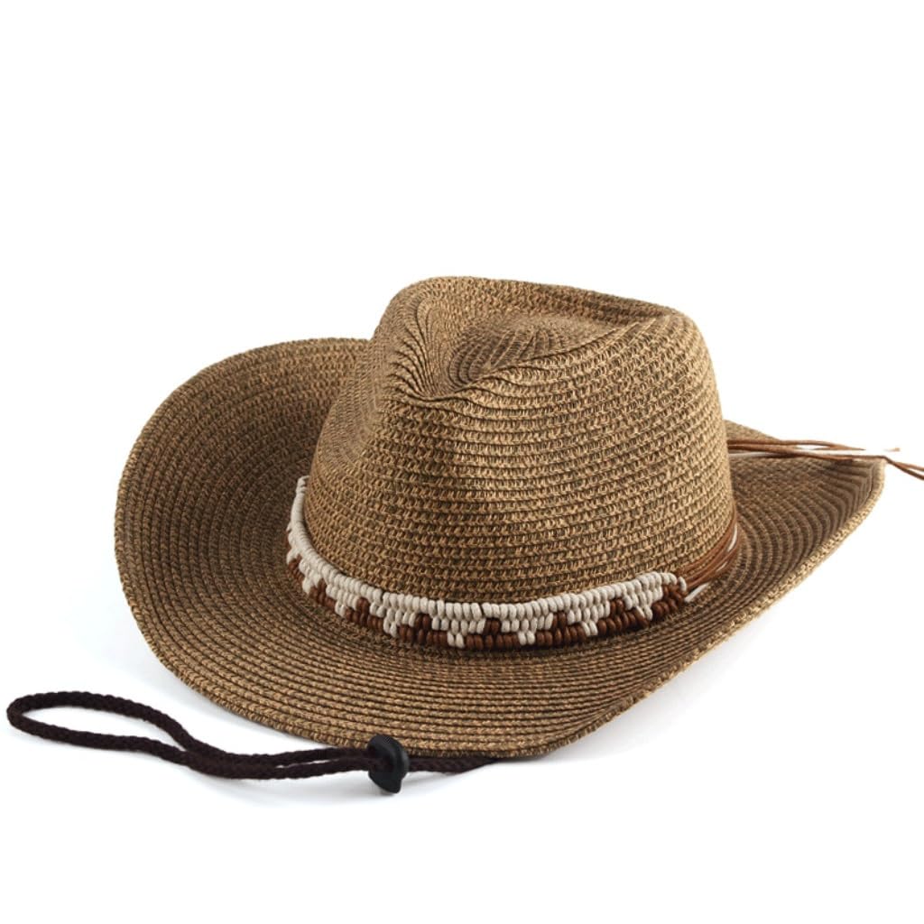 Chapeau de paille d'été bords incurvés chapeau de soleil extérieur cowboy