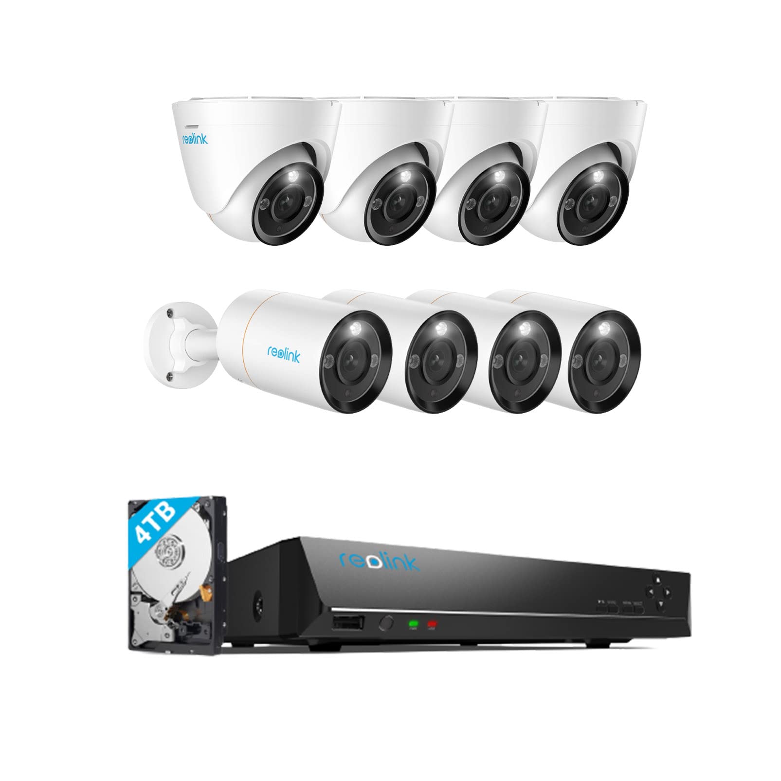 REOLINK12MP PoE IP Camera Outdoor, Bullet & Dome Surveillance Cameras for Home Security, Human/Vehicle/Pet Detection 700lm Color Night Vision 4XRLC-1212A Bundle 4XRLC-1224A 1x16Ch NVR 4TB HDD