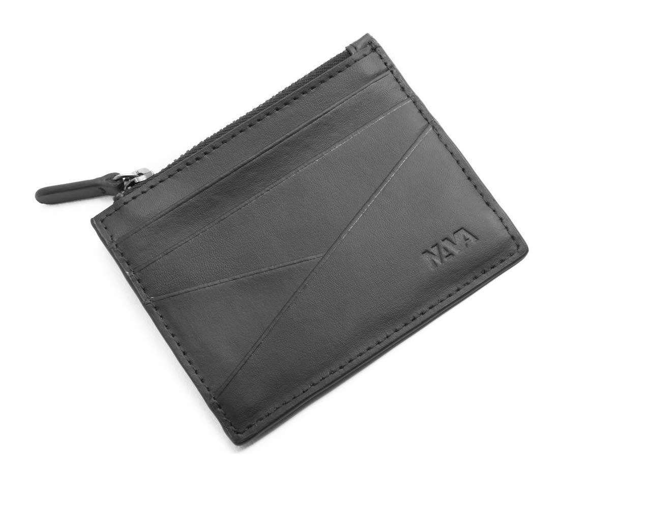 NavaMetric Leather Credit Cards Holder with 6 Slots Credit Cards and Coin Pocket, Black