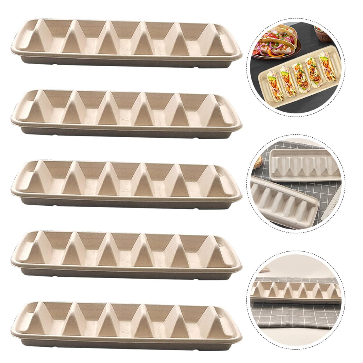 Porta Tacos Desechable de Papel Beige, Soporte para Tacos Ligero y Portátil, Paquete de 25 Piezas Adecuado para Reuniones y Comidas Rápidas