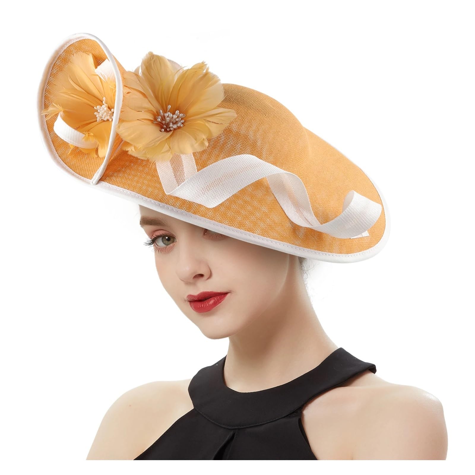 Perfetto cappello da sposa con fiore in sinamay, unico chiesa, copricapo, donna