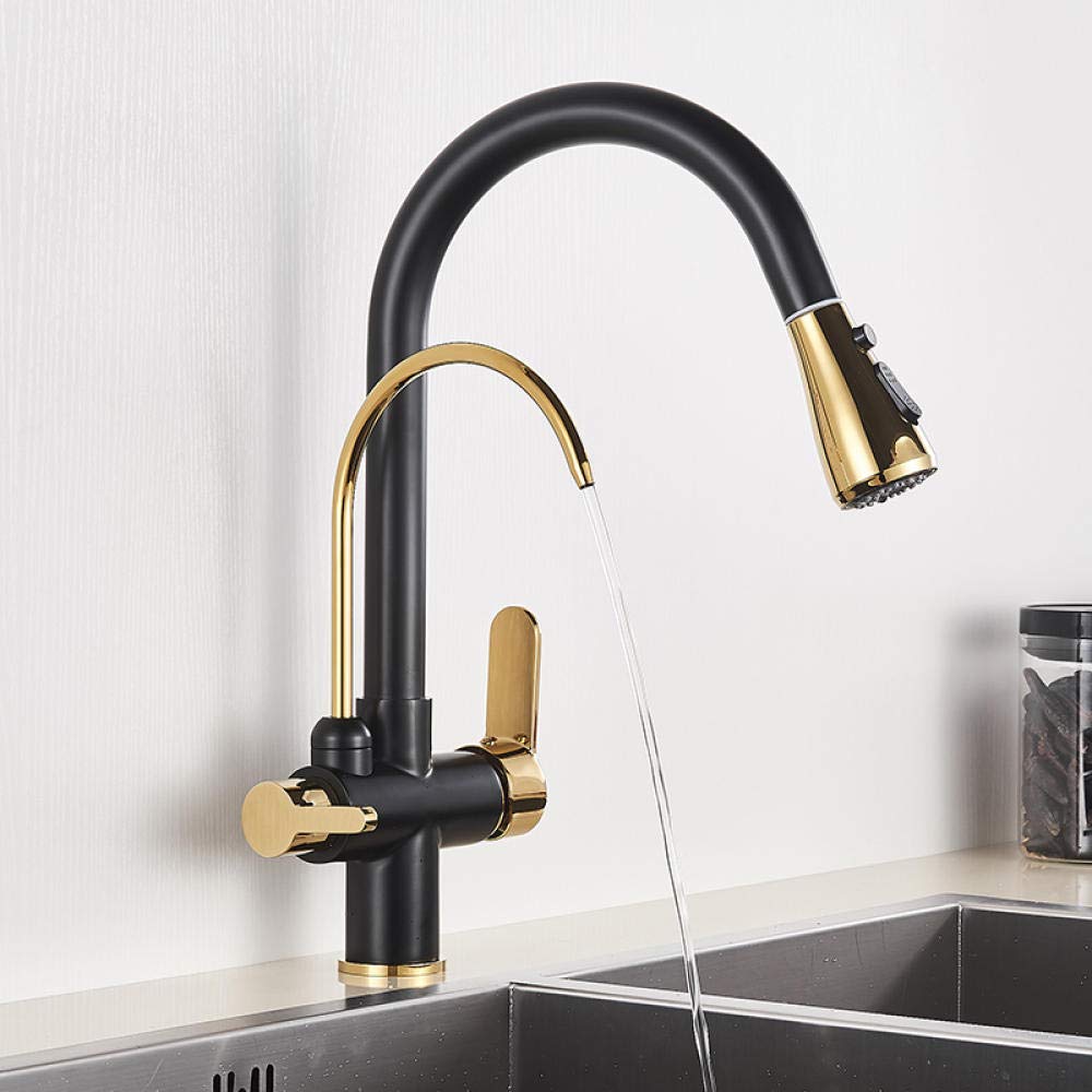 Kitchen Tap Black Kitchen Faucet Dual Spout Drinking Water Brass Purifier Vessel Sink Mixer Tap Hot and Cold Water