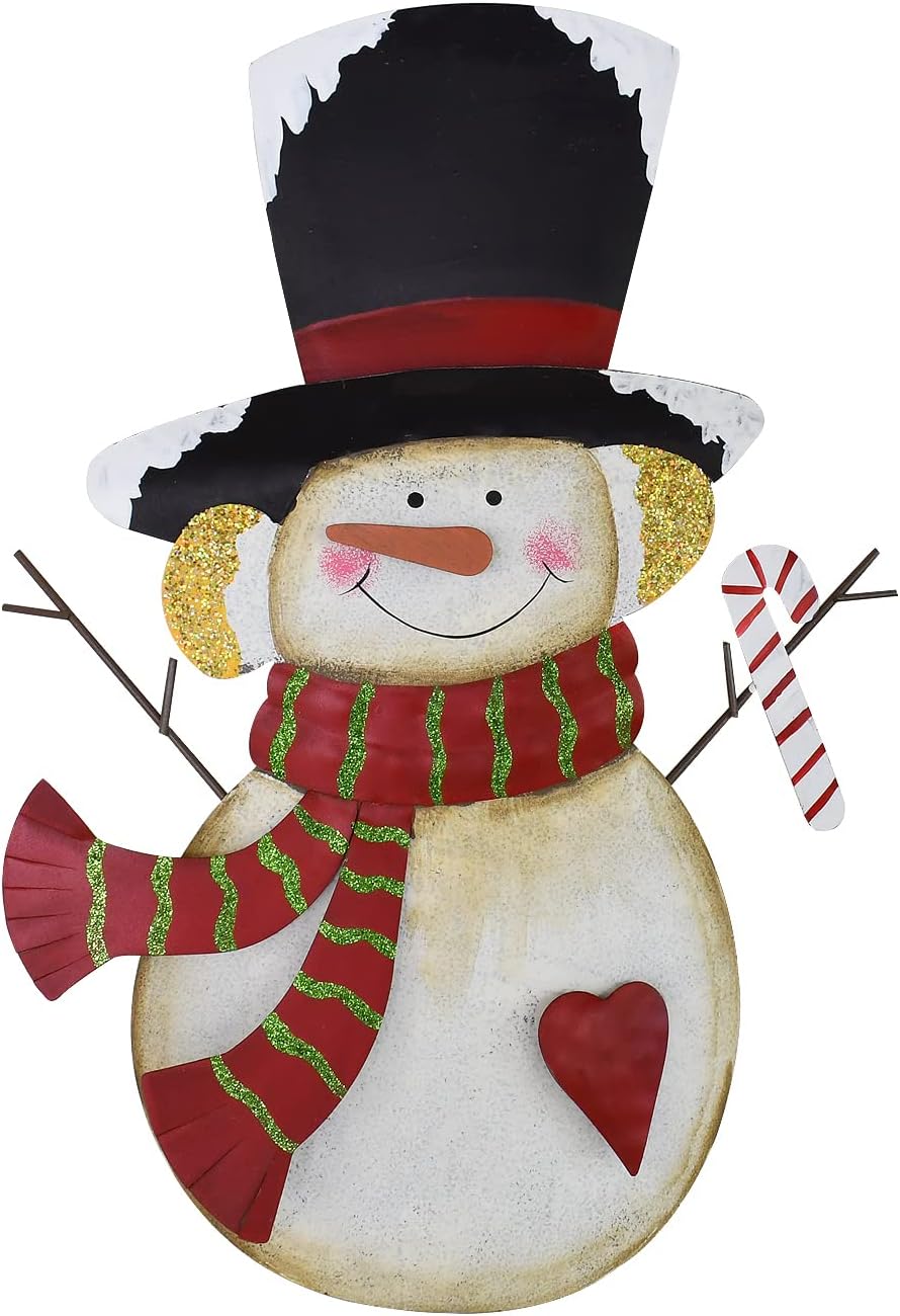 2SET 36" H Christmas Snowman Garden Stake Decor Snowman Candy Cane Outdoor Metal Yard Sign Lawn Stake Christmas Snowman Yard Decor Xmas Holiday Decoration (Red Green)
