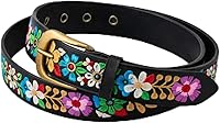 Geyoga Mexican Floral Embroidered Belt for Women - Boho Western PU Leather Belt for Dresses, Jeans, Cinco de Mayo Parties (110cm Long)