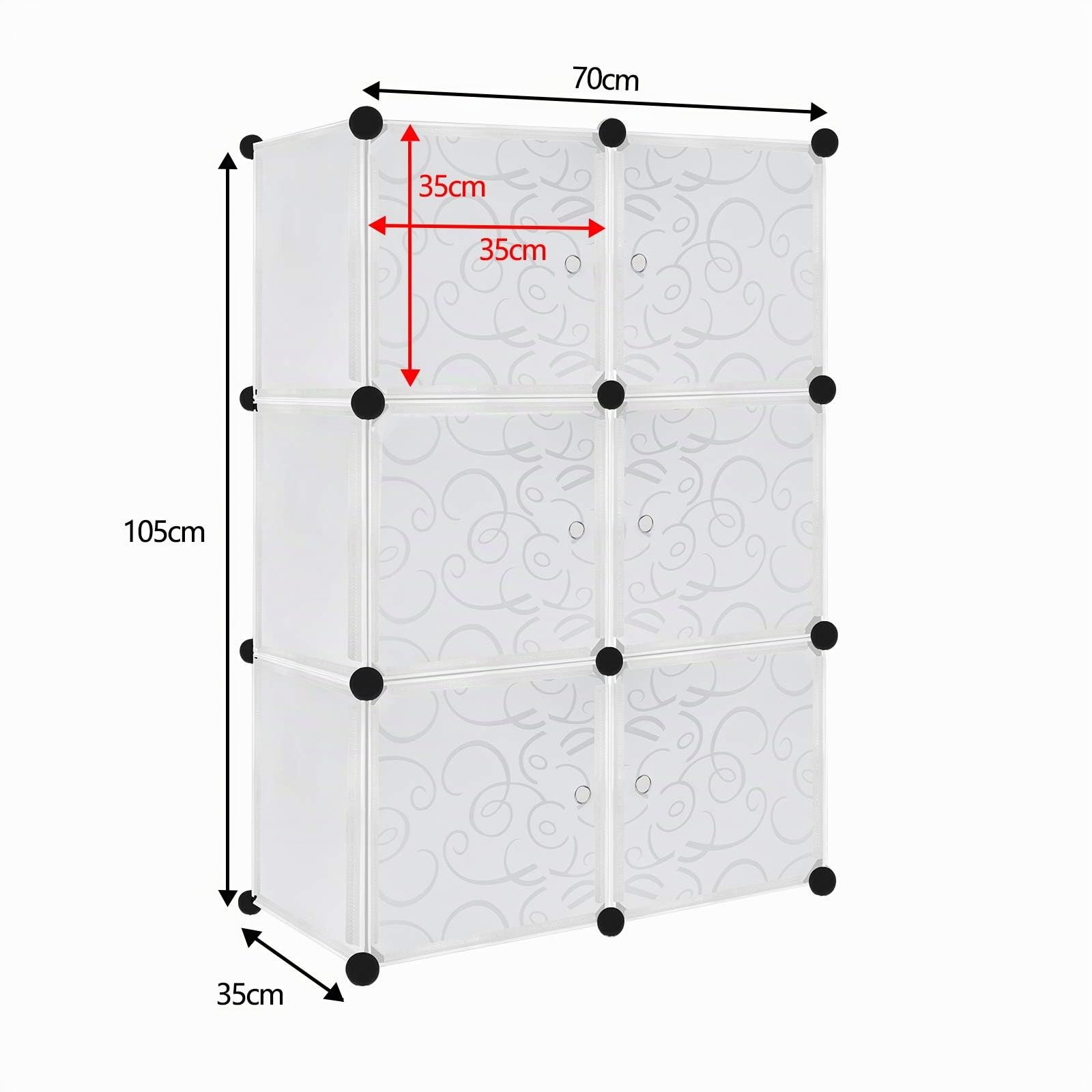 LARS360 Armario con estanterías para montar en casa mediante inserción en ranuras, de plástico, portátil, plegable, con puertas (6 cubos)