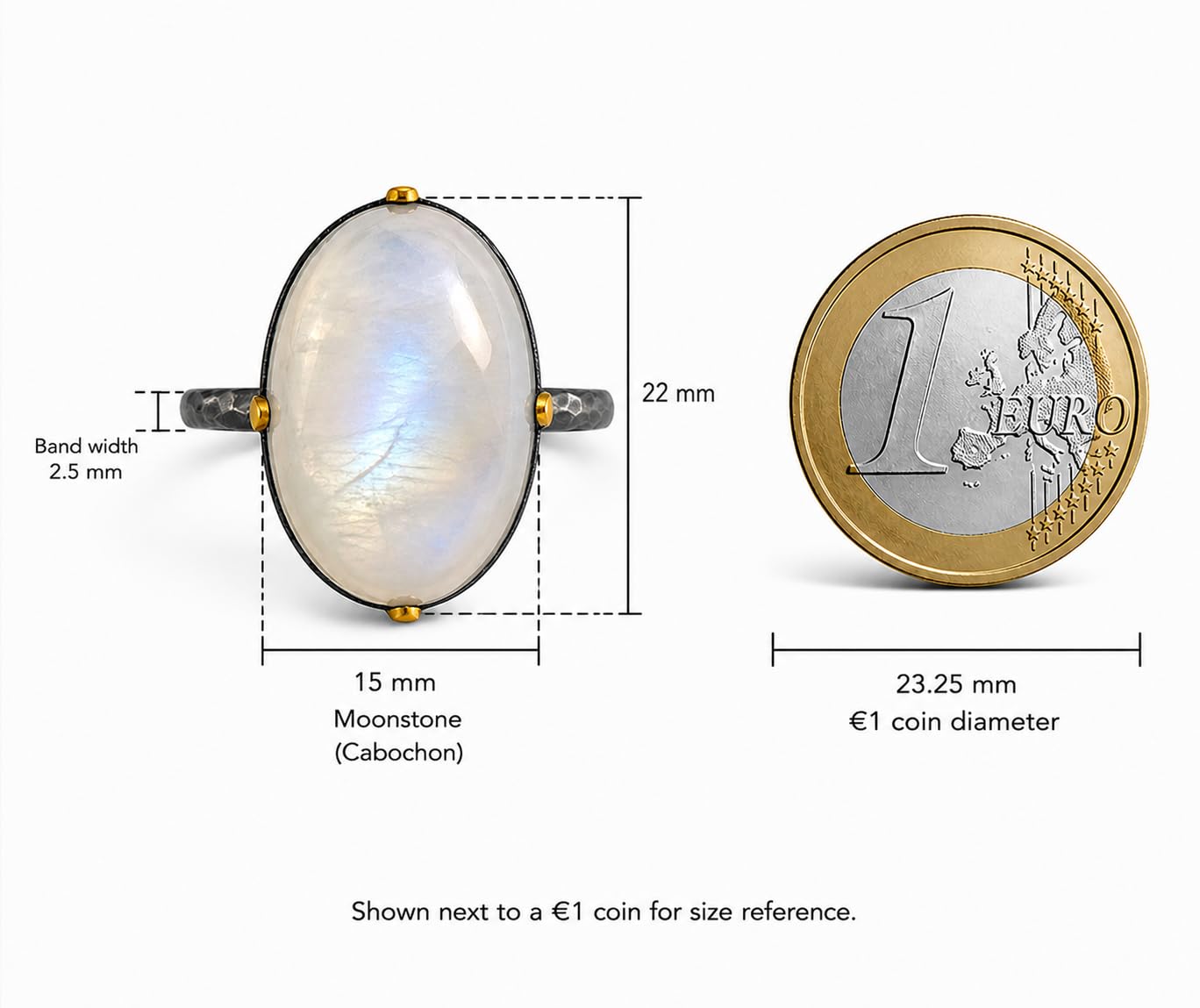 Anello da cocktail in argento sterling con metallo misto pietra di luna