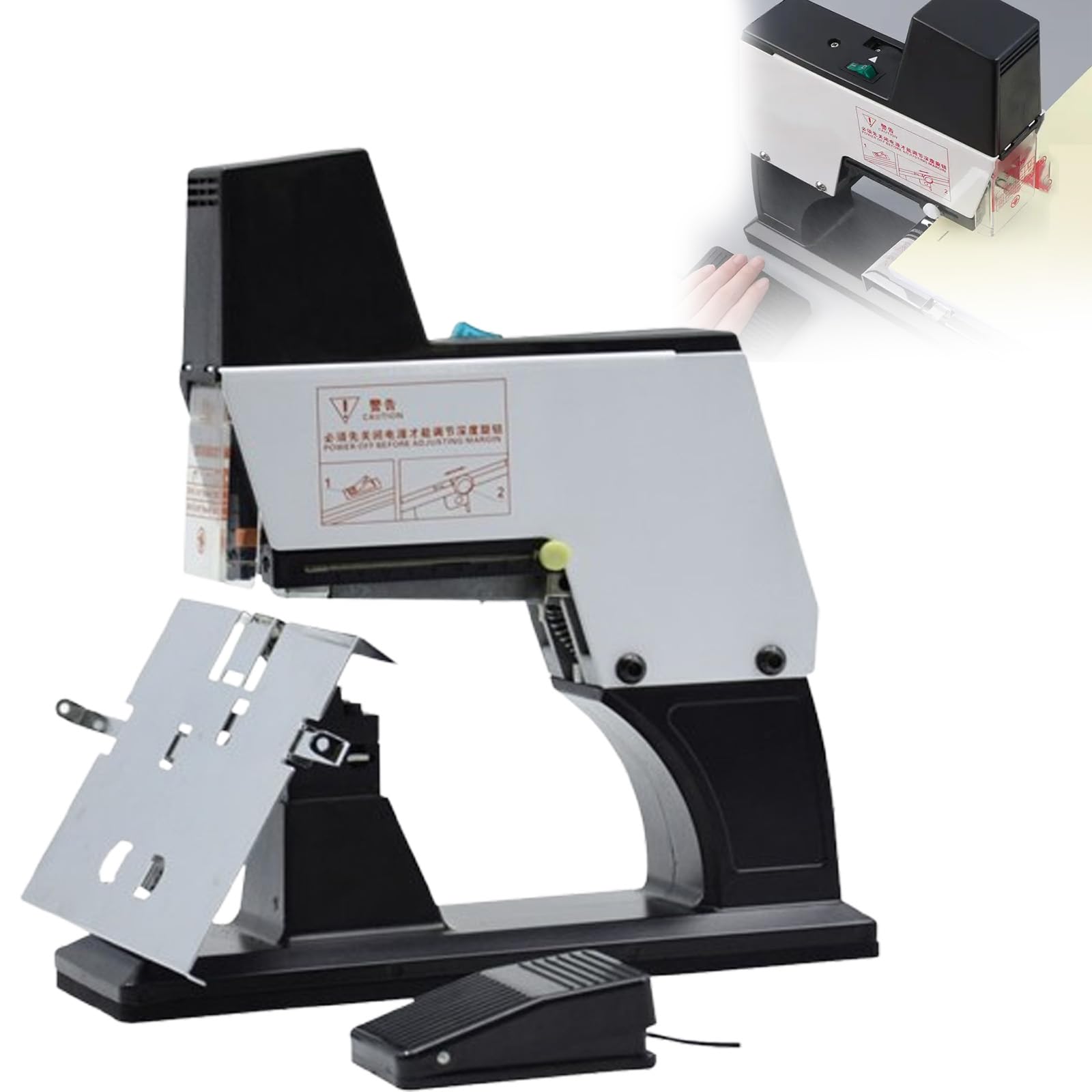 TYH Elektrischer Hefter, 50 Blatt Kapazität, Einstellbarer Druck und Tiefe, Automatischer Hochleistungshefter, Mit Pedal, Heimdruckereien, Für 23/6, 23/8, 24/6, 24/8 Heftklammern
