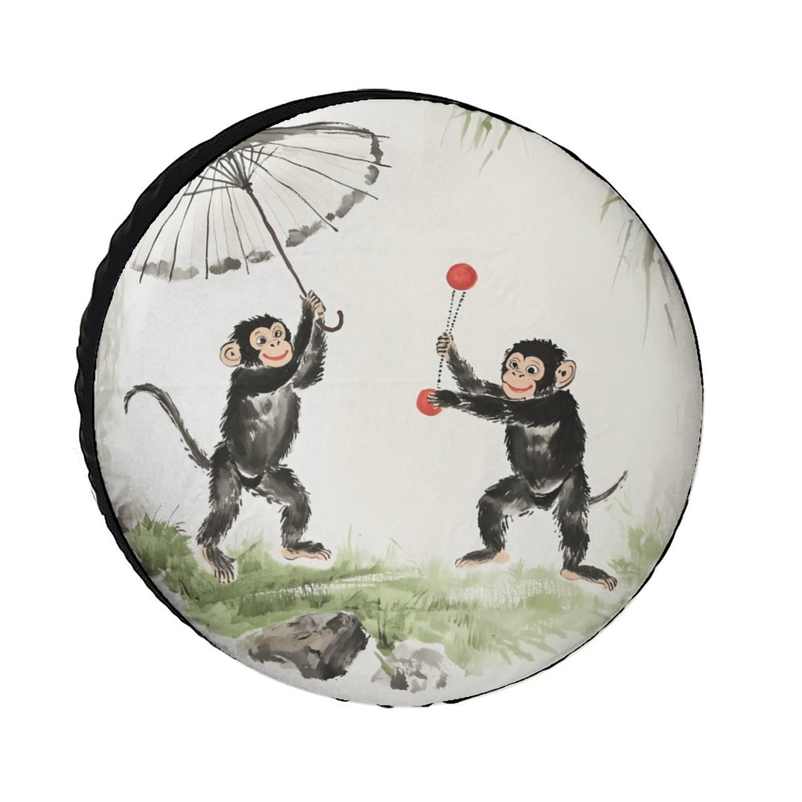Two Playing Baboons Monkey Spare Tire Cover Oxford Waterproof Wheel Protectors Universal Car Accessories 32inch