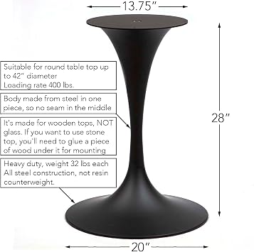 Rusty Design Tulip Shaped Round Table Base 28 Inch Tall Leg #LK2028 (Black)