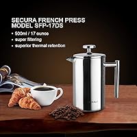Vista 7 de Secura - Cafetera de prensa francesa de acero inoxidable 304 con 2 filtros adicionales