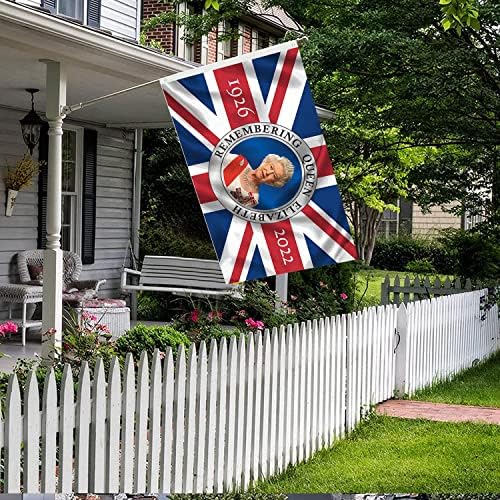 5ft X 3ft Queen Platinum Jubilee 2022 UK Union Jack Flag, In Memoriam Her Majesty Queen Elizabeth II Flag Mourning Queen Flag Banner, Polyester With Eyelets British Flag Decorations (C)