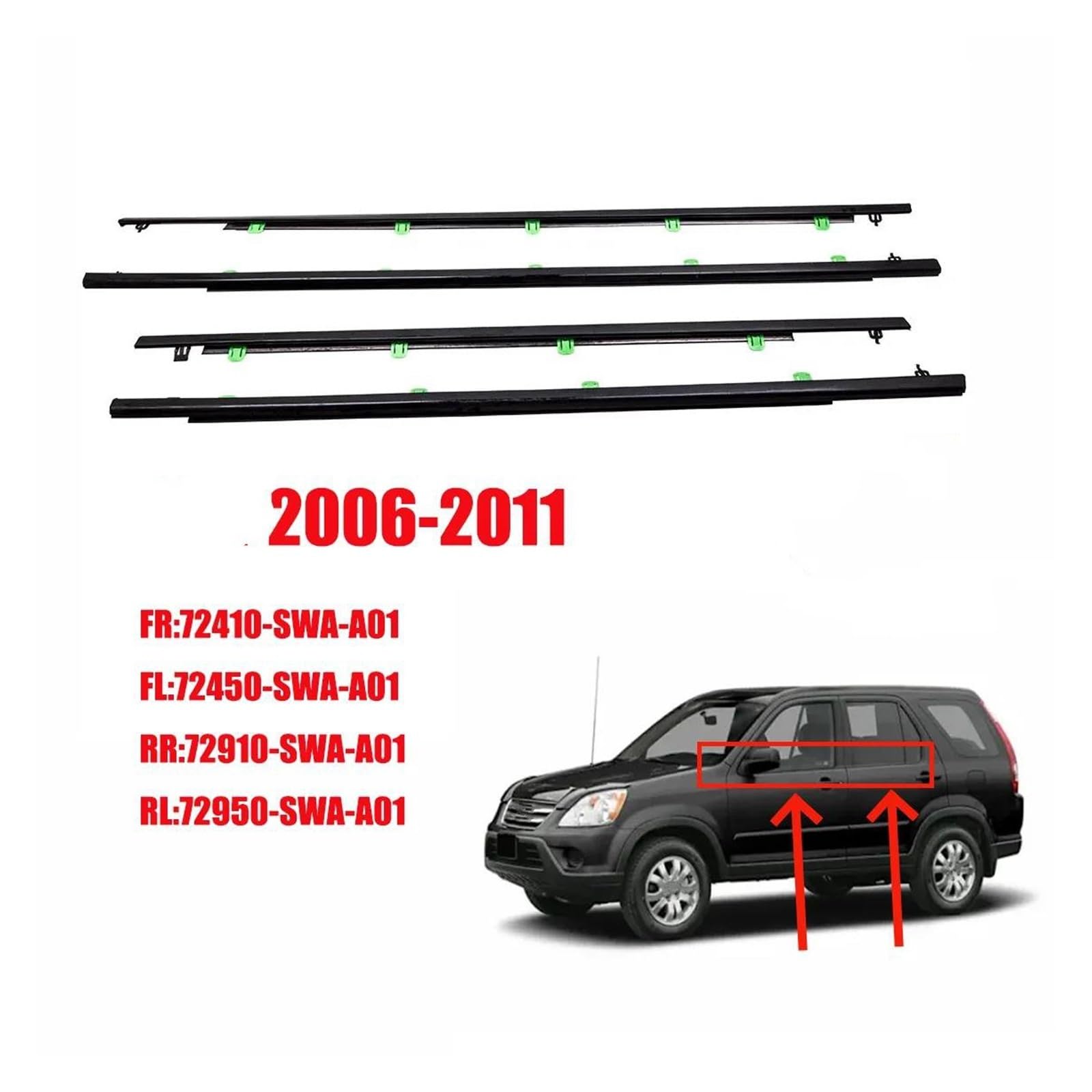 Dźwiękoszczelna uszczelka do drzwi samochodowych do CRV do CR-V 2007-2011, uszczelka do drzwi szklanych okien, taśma uszczelniająca, zewnętrzna listwa pogodowa, 4 szt. pasków pogodowych
