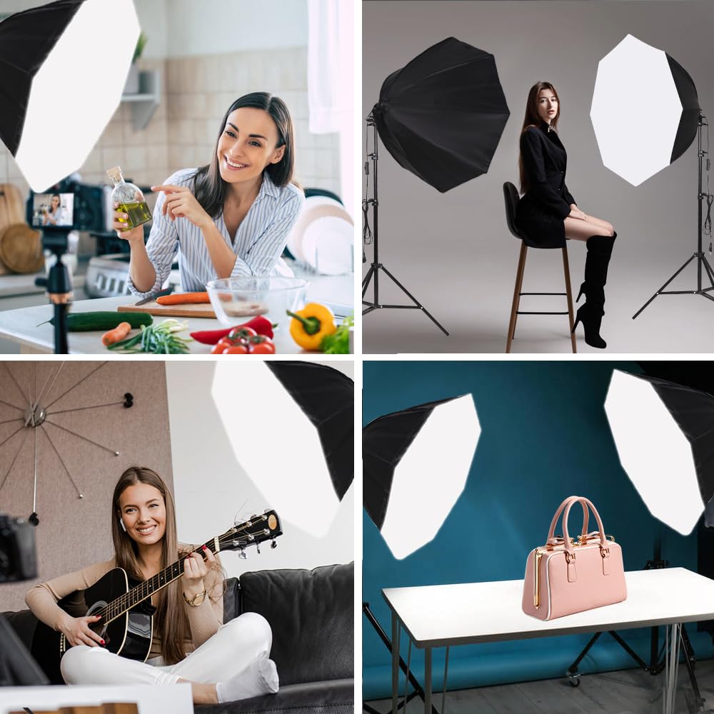 Set di 2 luci a LED ottagonali Softbox, attrezzature fotografiche sostenibili professionali 85 W, 3000 – 6500 K, fotografia di prodotti da studio, registrazione video, luce di riempimento