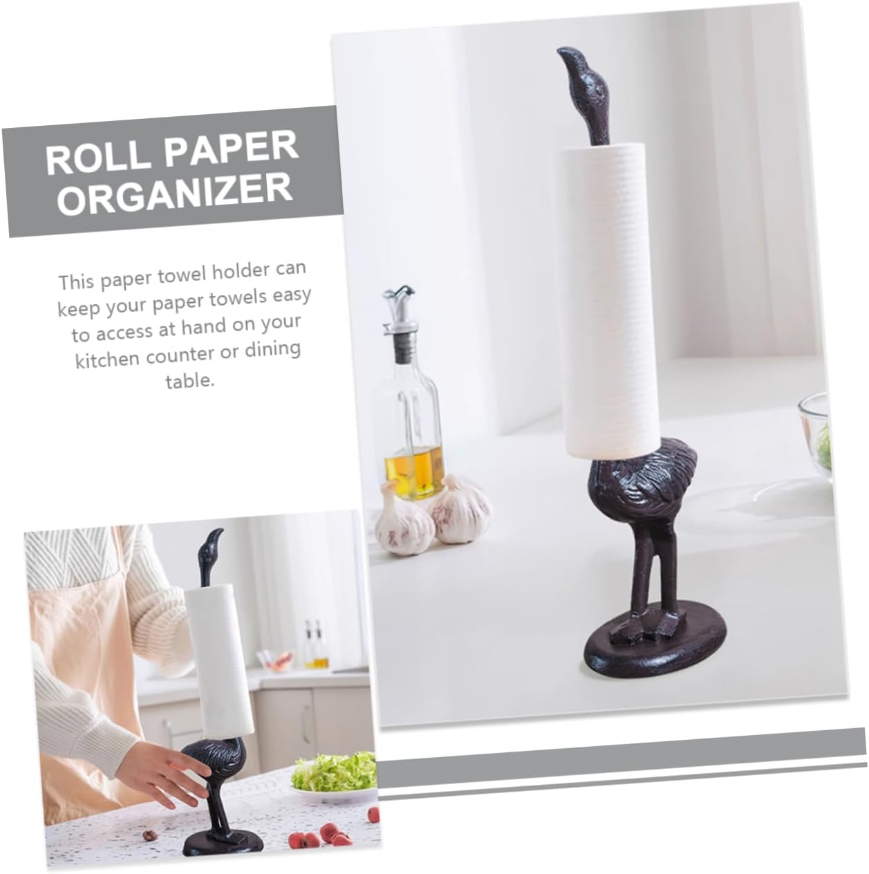 Flamingo Statue Paper Towel Holder Roll Paper Rack Kitchen Towel Storage Industrial Style Non-Slip Base