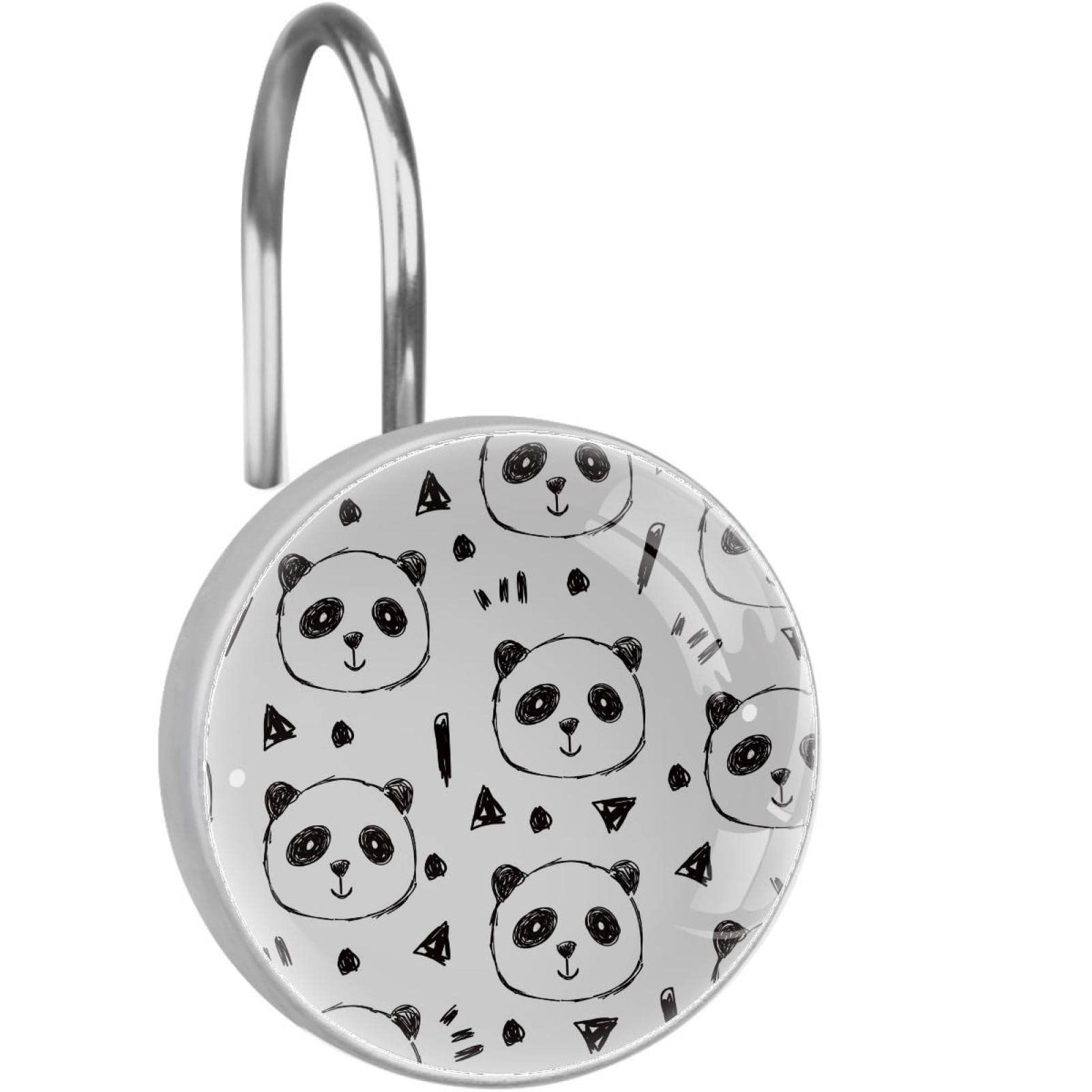 Crochets rideau de douche anti-rouille en acier inoxydable à motif panda noir et blanc