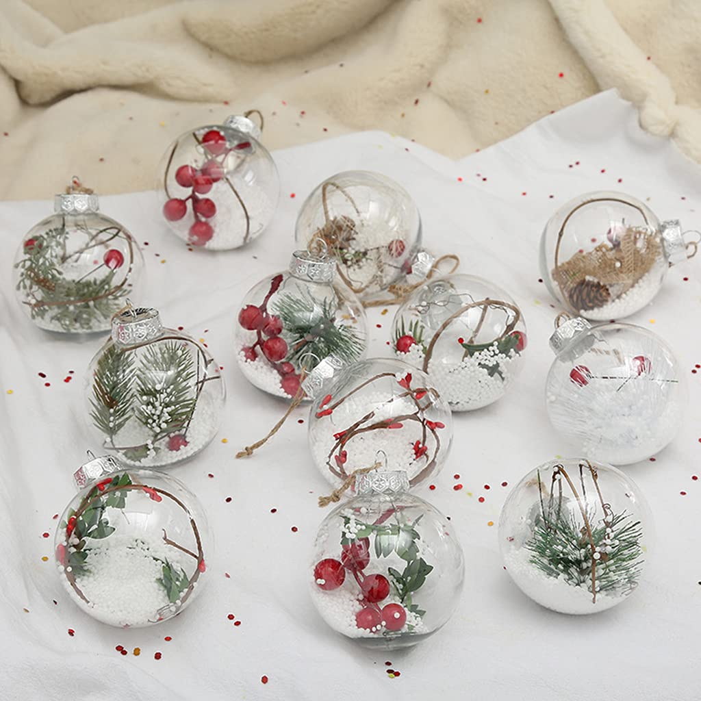 12 piezas 3 pulgadas bolas de Navidad transparentes adornos bolas de plástico inastillables transparentes colgantes decoración del árbol de Navidad
