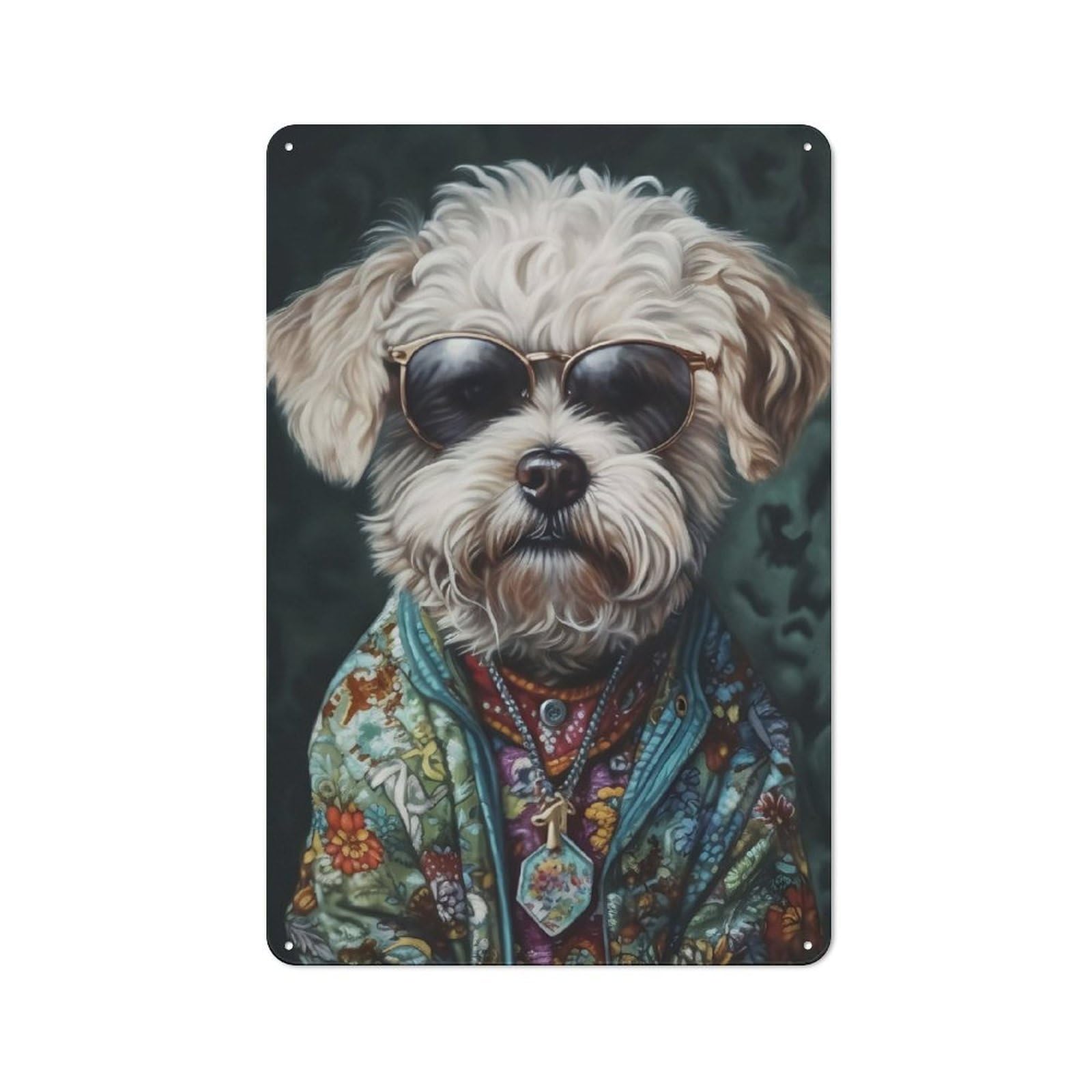Junmoney Dog With Sunglasses Metal Plaque 30X20cm With For Hallway Wall, Rustic Decor, For Garage, Workshop And Man Cave Decoration