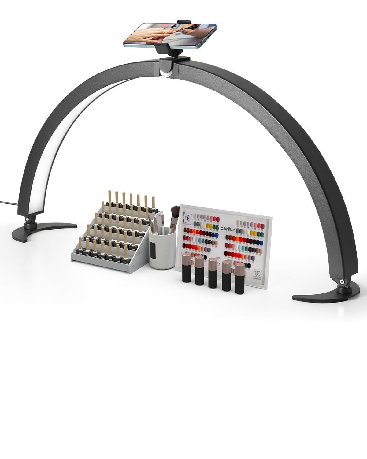VEVOR Lampada da Tavolo per Unghie a Forma di Mezzaluna da 40 W con Supporto per Telefonino Luminosità Temperatura del Colore Regolabile, Lampada da Tavolo a LED ad Arco per Trucco Salone Bellezza