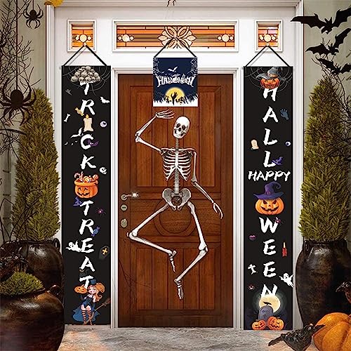 Decoración de Halloween Pancartas, 3pcs Banner Halloween Decoración Pancartas de Puerta de Halloween Decoración de Pancarta de Broma de Bruja de Calabaza de Halloween (3pcs Halloween)