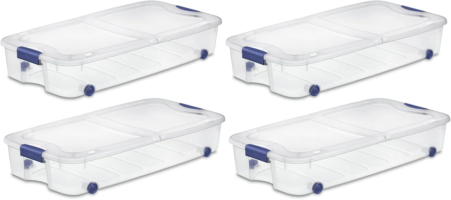REBESCO 66 Qt. Storage Box Plastic with Rollers, Underbed