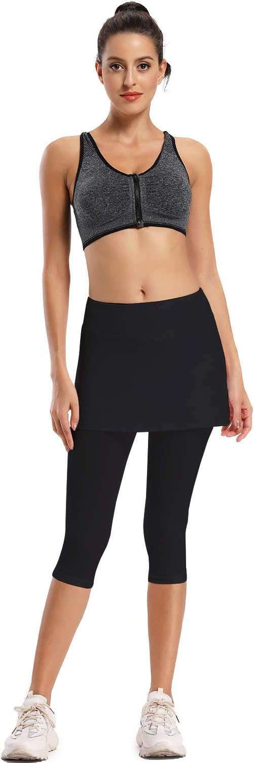 Ibeauti Womens UPF 50+ Yoga Skirted Capri Leggings Golf Tennis Pants with Skirt for Running Workout Active