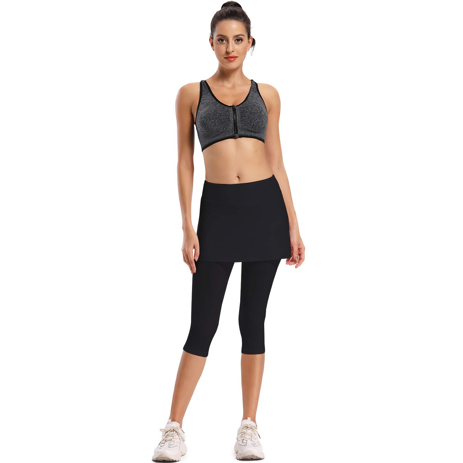 Ibeauti Leggings Capri da donna, UPF 50+, con gonna, per yoga, golf, tennis, con gonna, per corsa, allenamento attivo