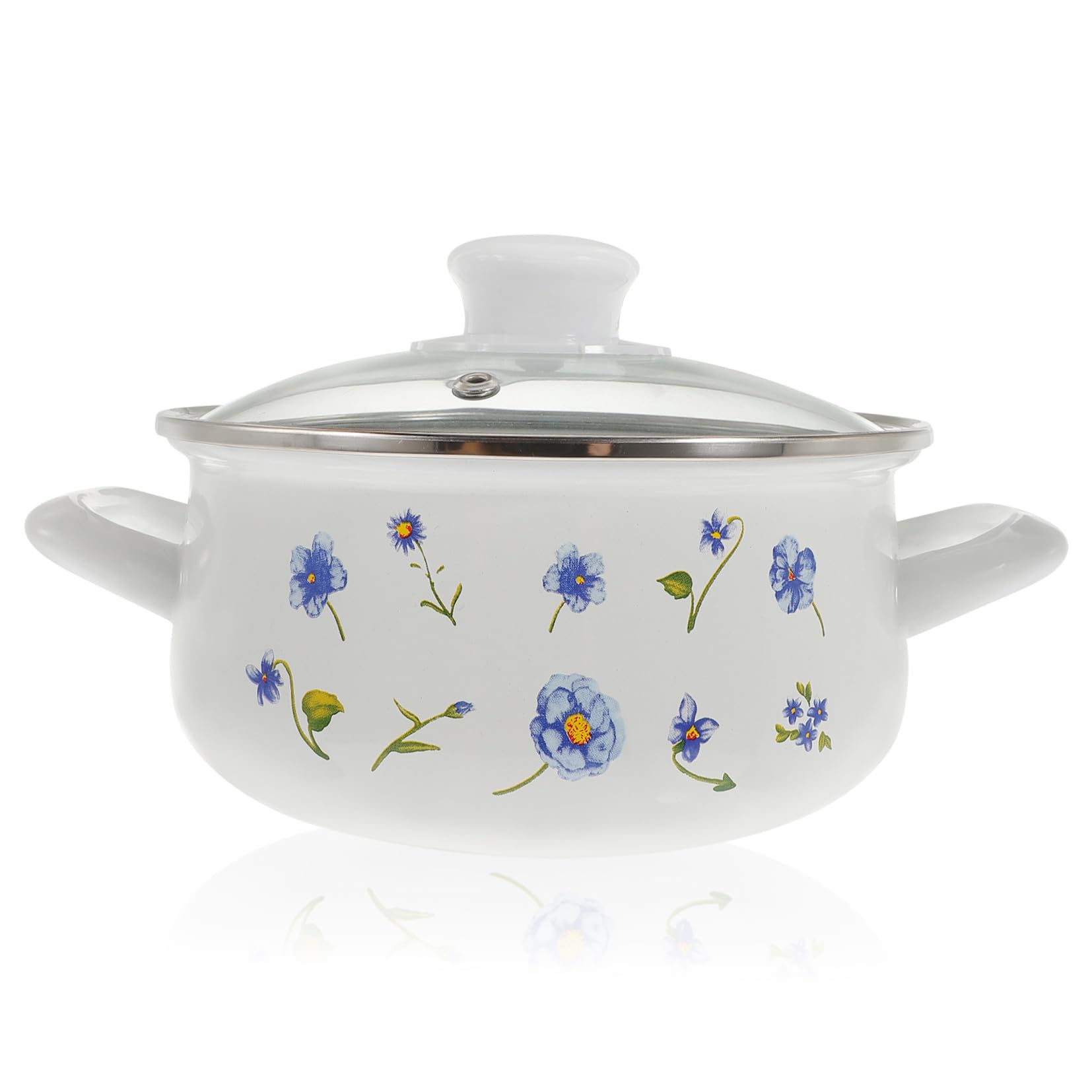 Vintage Emaille Suppentopf 18cm 15L mit Deckel und Doppelgriffen Verschleißfest Hitzebeständig Suppentopf für Küche Kochen