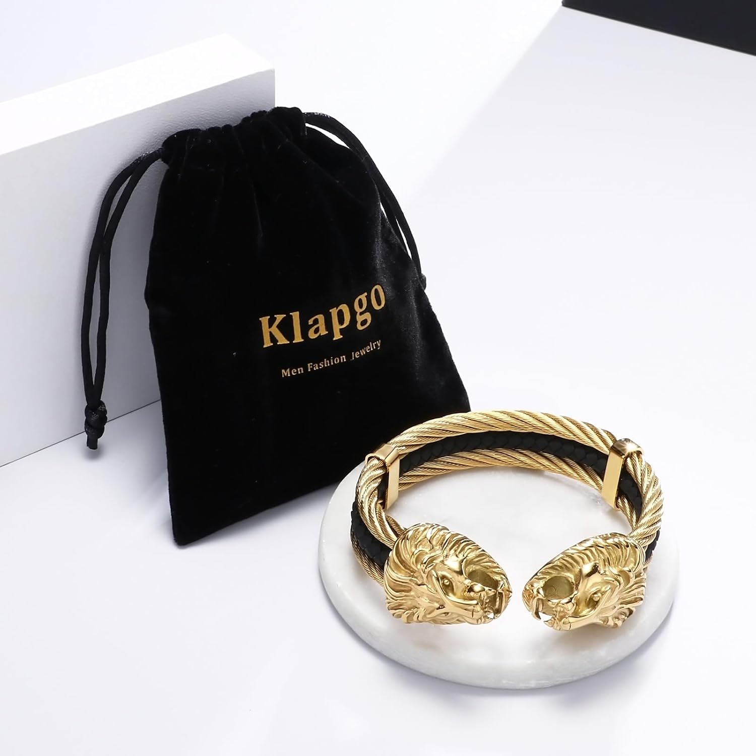 Men's Silver Gold Bracelet Viking Lion Head 316 Stainless Steel Leather Open Cuff Leather and Rope Chain Gothic Vintage Animal Totem Bangle - Image 7